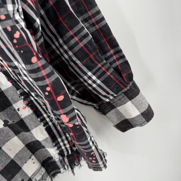 Desigual Shirt Women's Size Medium 'Vive' Patchwork Plaid Long Sleeve Cotton B&W - Picture 10 of 16